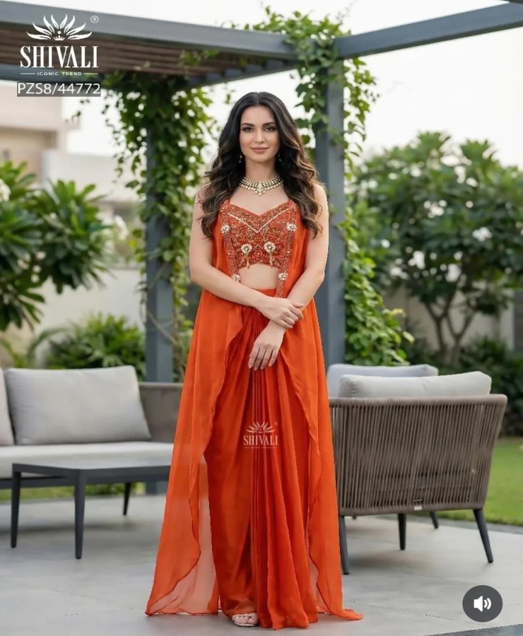 Rust orange new long shrug dhoti