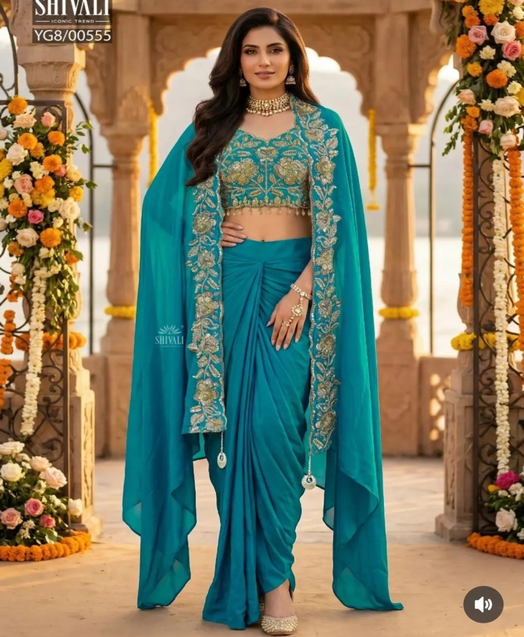 Blue dhoti shrug cap pattern