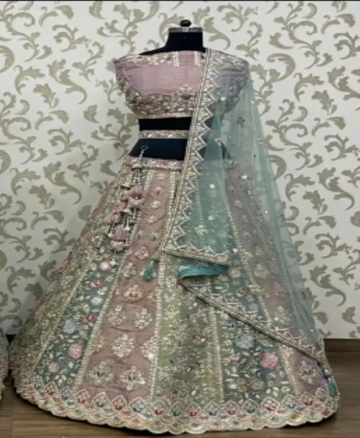 Multi Rajwadi Green blouse gajari net Duppata