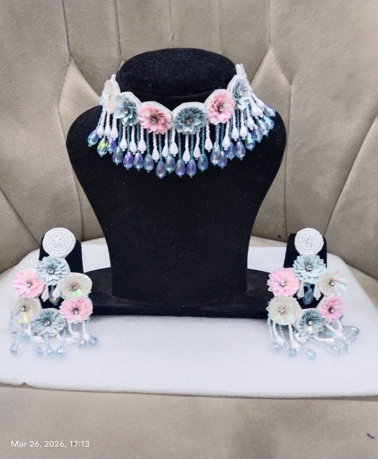 sky blue handwork new carnival flower pattern set