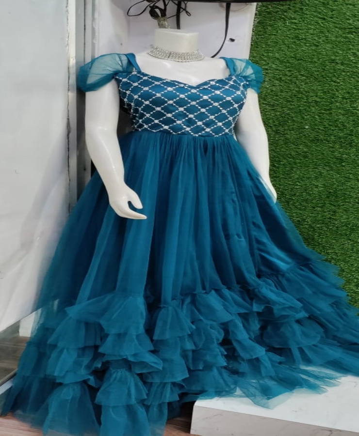 T blue net gown net work bodice