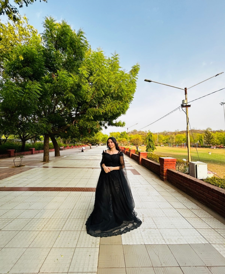 Black net off shoulder corset gown