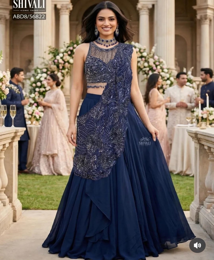 Blue drape lahanga pack neck