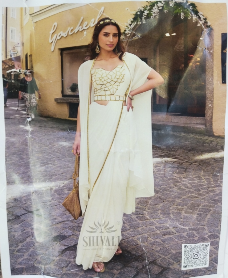 White drape new saree shrug belt